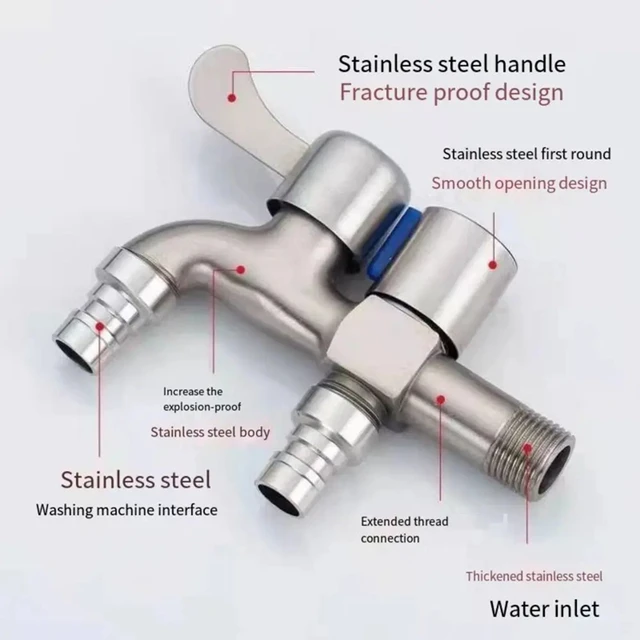 Stainless Steel Faucet Double Outlet Dual Control Water Tap One in Two Out Faucet 1/2" Bidet Faucets Bathroom Accessories 3
