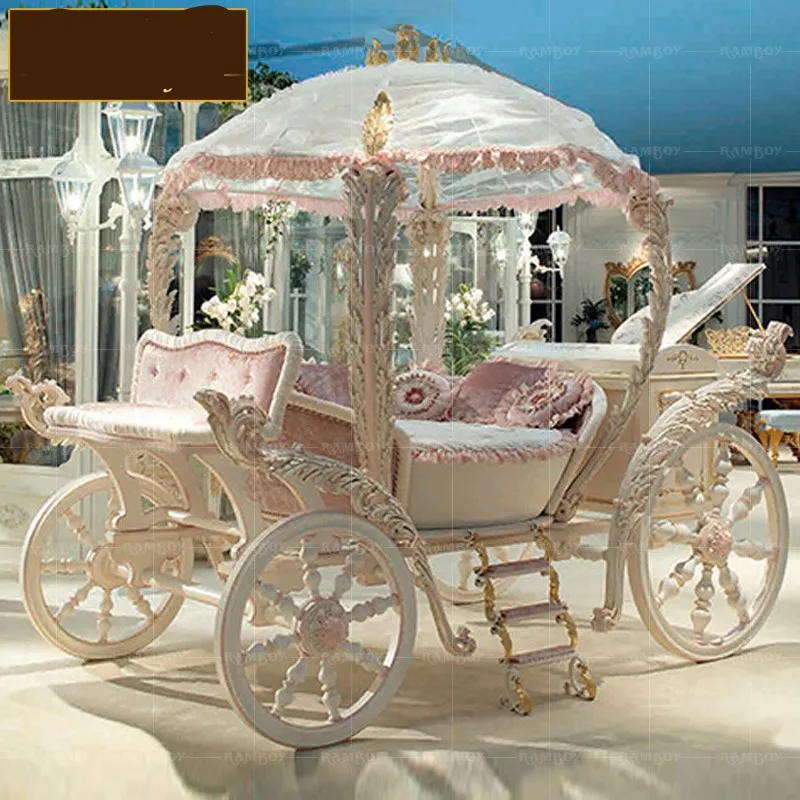 French Palace Solid Wood Princess Bed Girl Dream Roman Round Bed