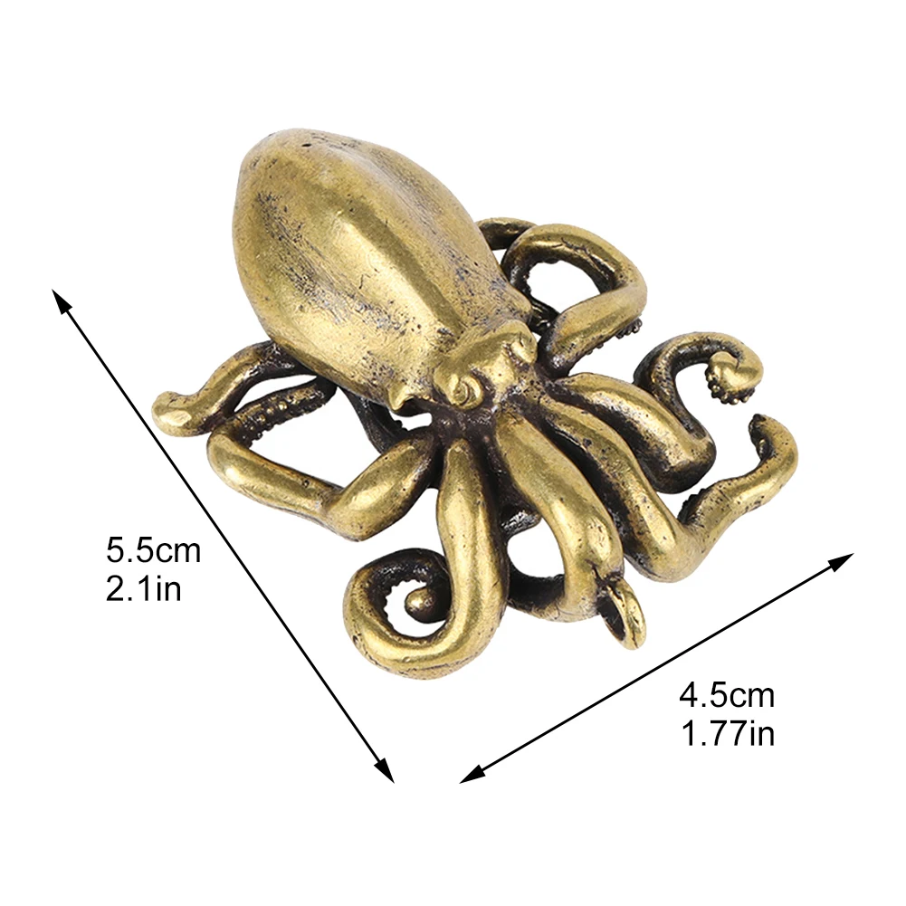 Solid Brass Octopus Figurine Animal Statue Ornament Squid Vintage