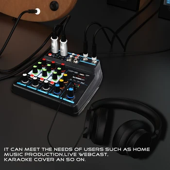 4 Channel Mixer DJ Mixing Console with Bluetooth 48V Phantom Power Monitor Karaoke System USB Mixer Audio 2