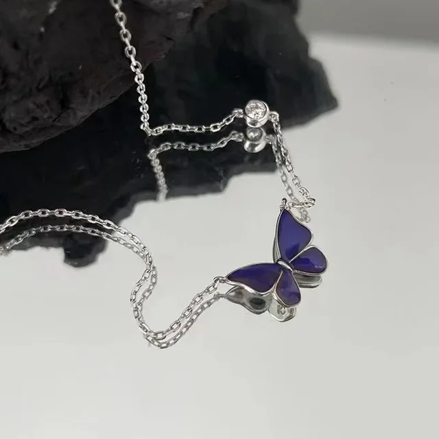 2024 Mood Necklaces Butterfly Pendant Necklace Temperature Control Color Change Necklace Stainless Steel Chain Jewellery Women