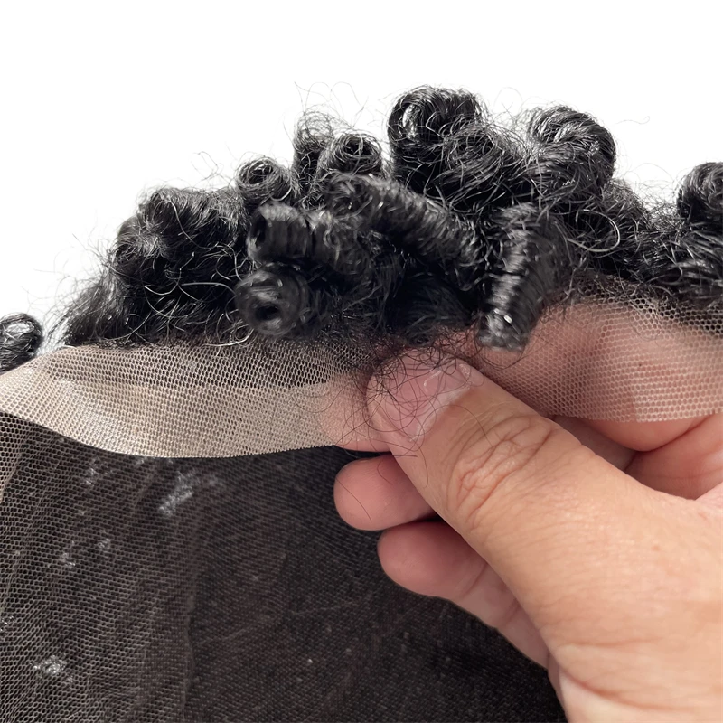 Mongolian Virgin Human Hair Hairpieces #1 Jet Black 15mm Afro Curl Toupee 8x10 Full Lace Unit for Black Men