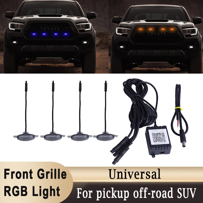 

Светодиодный Передняя решетка светильник RGB, многоцветное изменение, управление через приложение, градиентные музыкальные режимы 12 В, универсальный для внедорожников