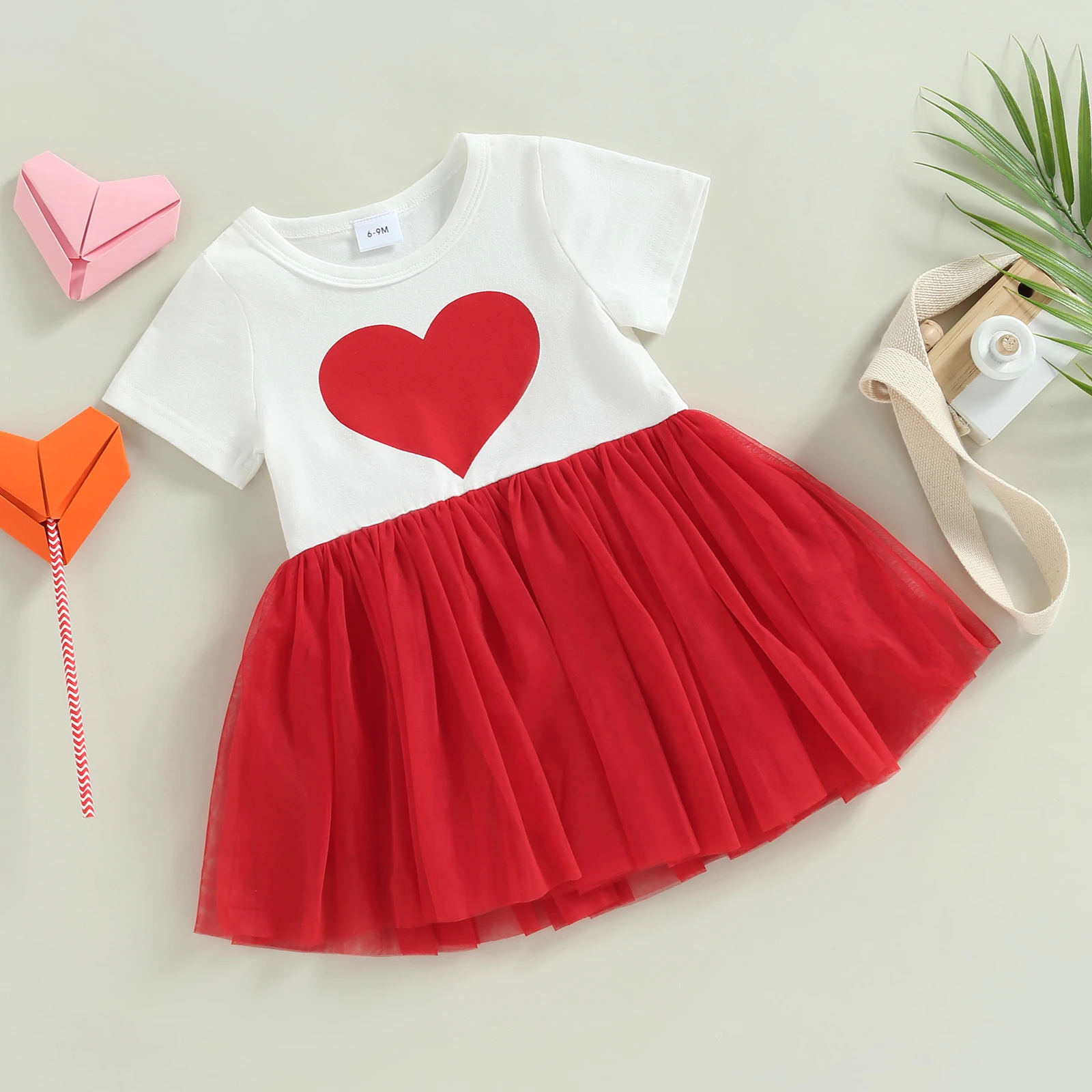 FOCUSNORM Baby Girl Valentine’s Day Sweet Dress 0 3Y Red Heart Print