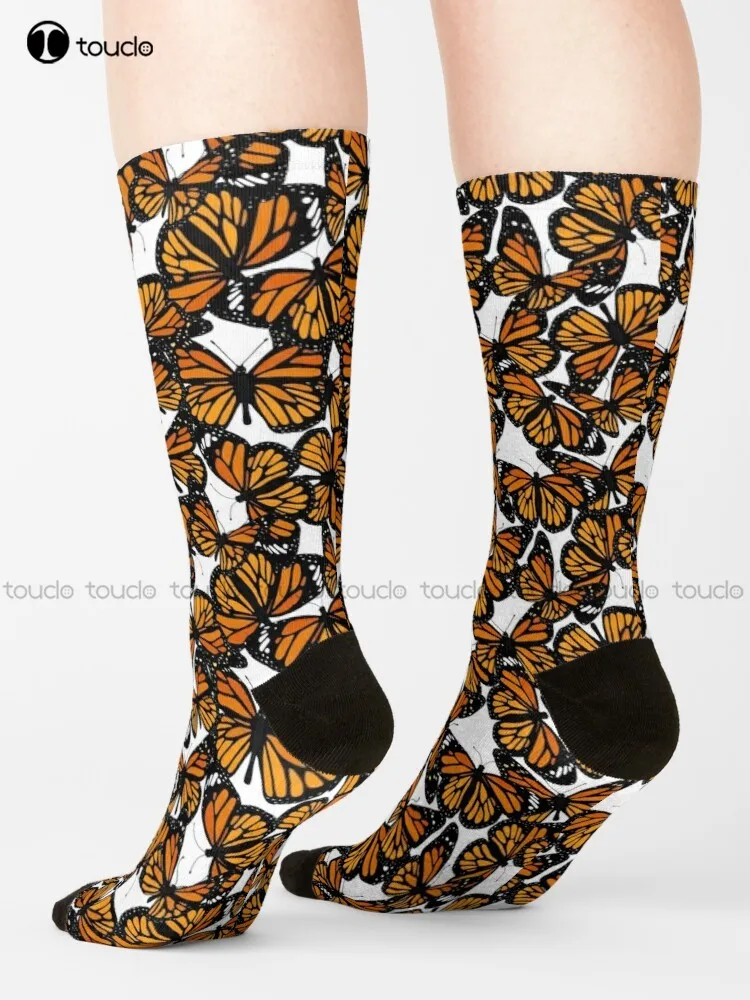 

Orange Monarch Butterflies Pattern Socks High Socks Women Cute Pattern Funny Autumn Best Cartoon Harajuku 360° Digital Print Art