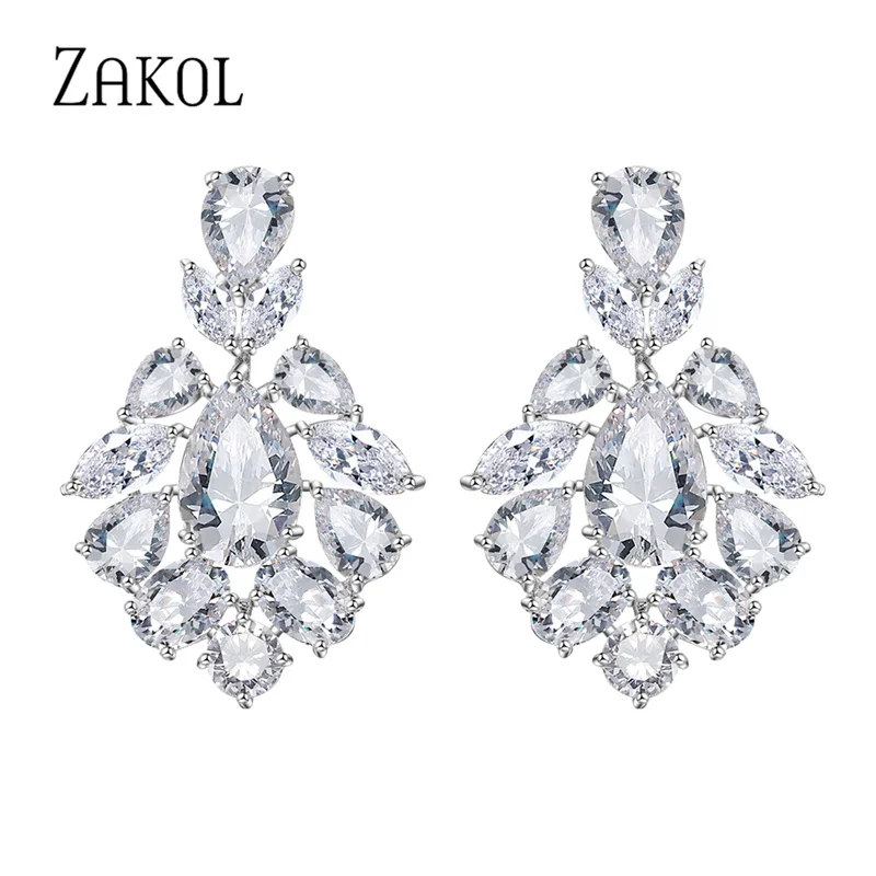 [TATIANA] 韓国☆Water drop Cubic One-Touch Earring Huitan Gorgeous AAA Cubic Zirconia Water Drop Charm Women