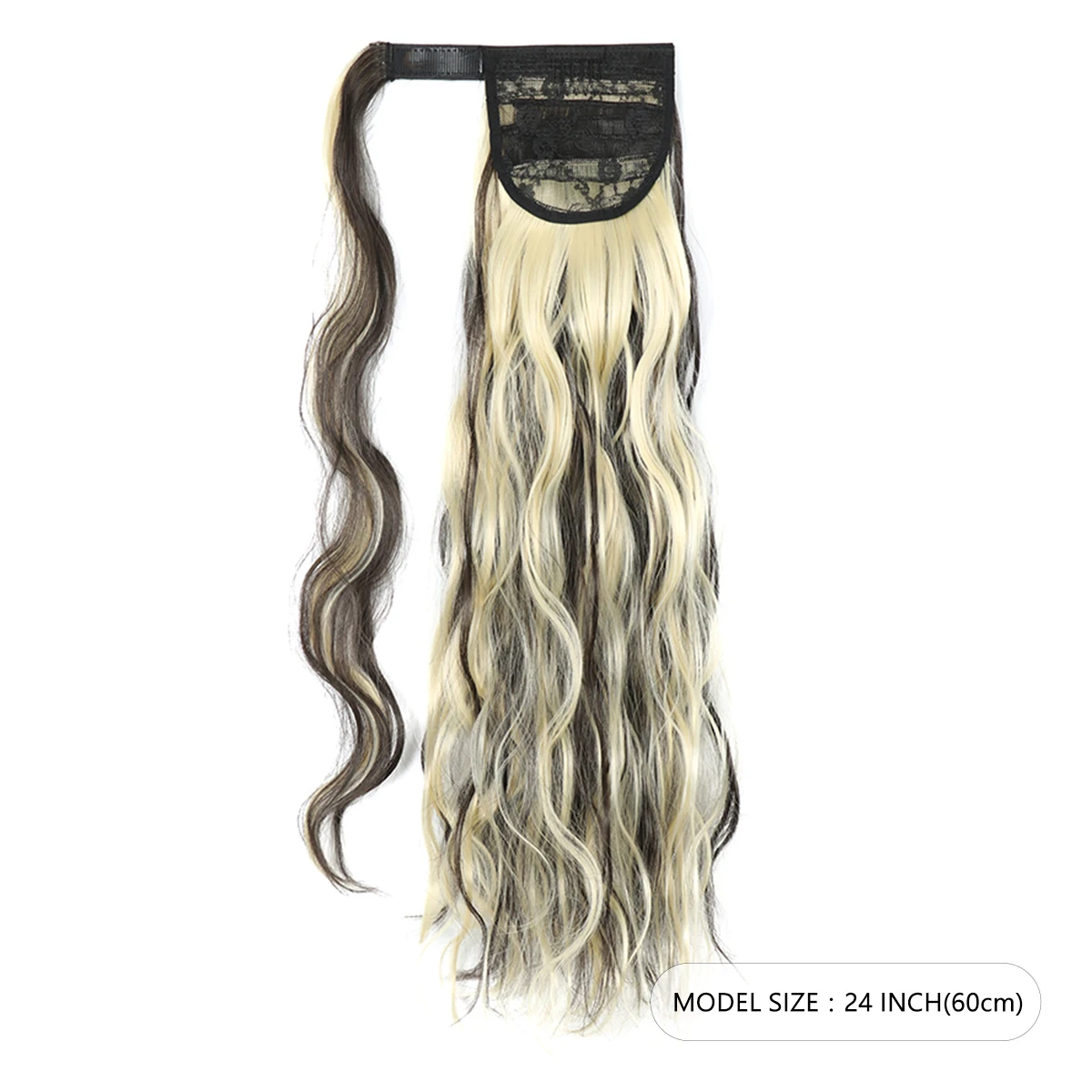 24 inch long wavy ponytail wrapped clip style ponytail hair extensions, synthetic heat-resistant hair patches