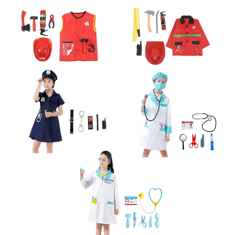 

Boys Girls Dress Up Doctor Fireman Outfit Set for 3-6 Years Old Kids Halloween Party Role Play Costumes Props Christmas Gifts