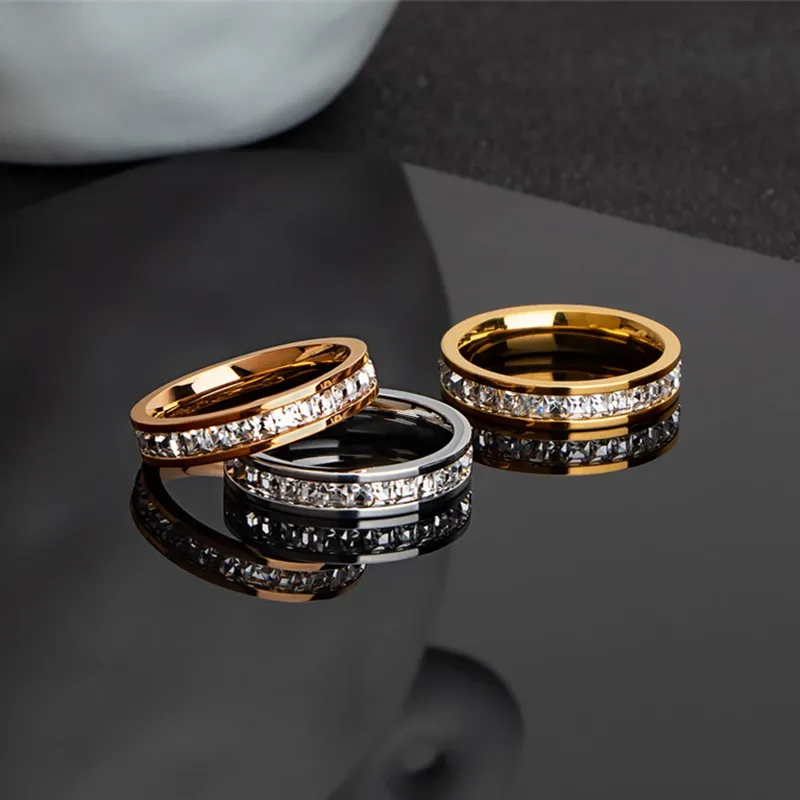 4mm Stainless Steel Stackable CZ Eternity Ring Wedding Band for Women Girl Size 3-10 4