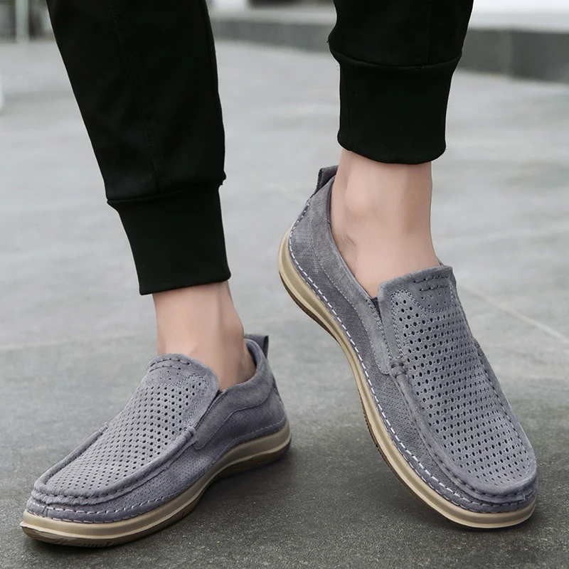 Men's casual shoes, breathable and soft in summer, luxury brand suede leather, men's yacht shoes
