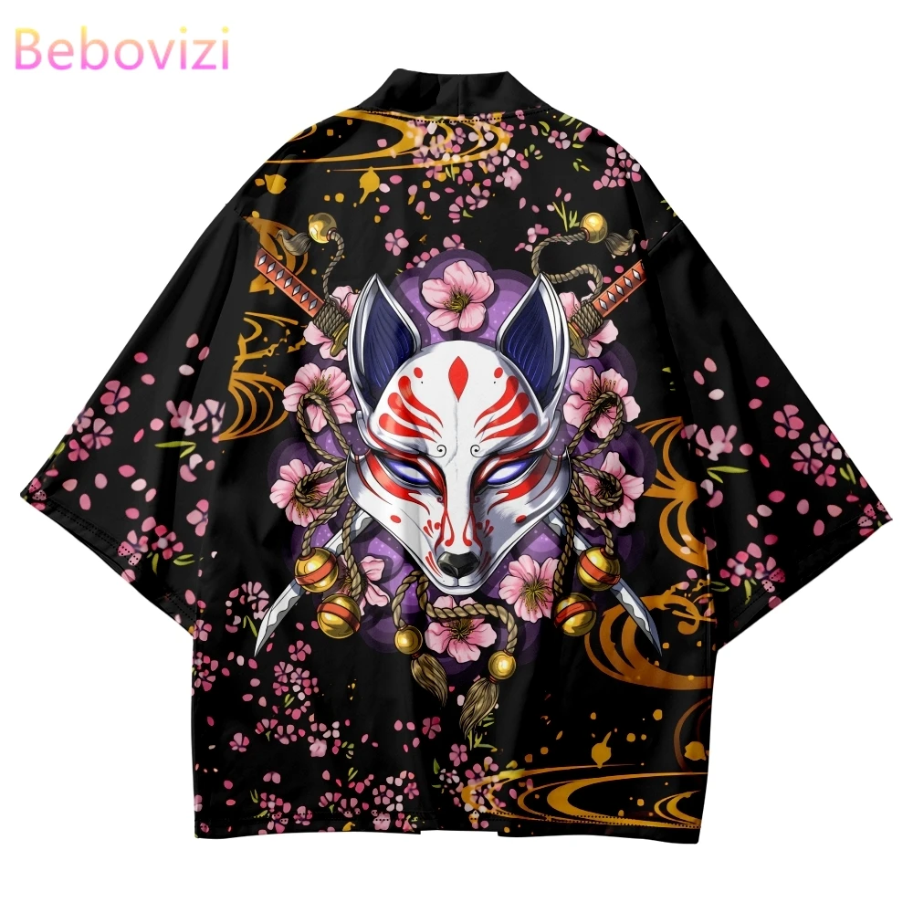 

Japanese Fashion Fox Samurai Sword Print Kimono Streetwear Cardigan Robe Harajuku Women Men Haori Yukata Plus Size 4XL 5XL 6XL