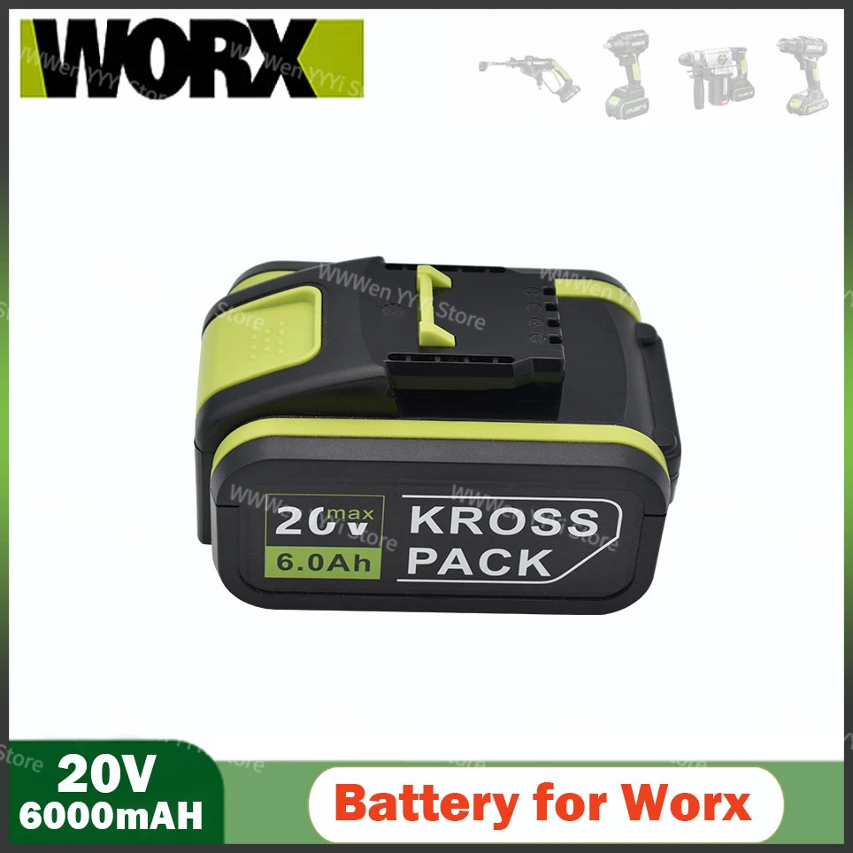 

6.0Ah 20V Lithium ion Replacement Rechargeable Battery for Worx WA3551 WA3553 WX390 WX176 WX550 WX386 WX373 WX290 WX800 WU268