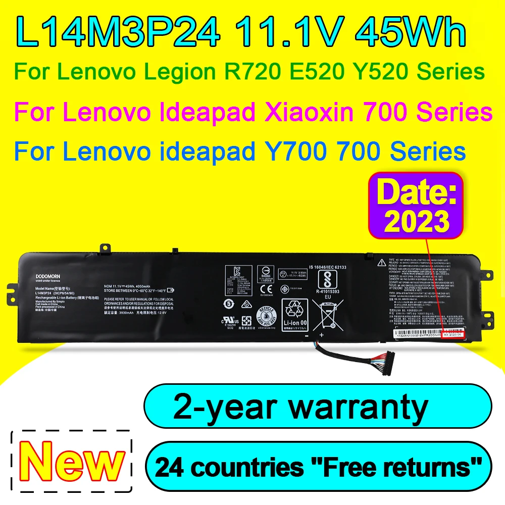 Batteria Del Computer Portatile L14M3P24 Per Lenovo Legion R720 15Ikb/15Ikba/15Ikbn/15Ikbm Y520-15Ikbm E520-15Ikb Y520-15Ikba 45Wh