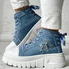 Sneakers Women's Solid Color Denim Canvas Sneakers Lace Platform Soft Sole Shoes Zip 2