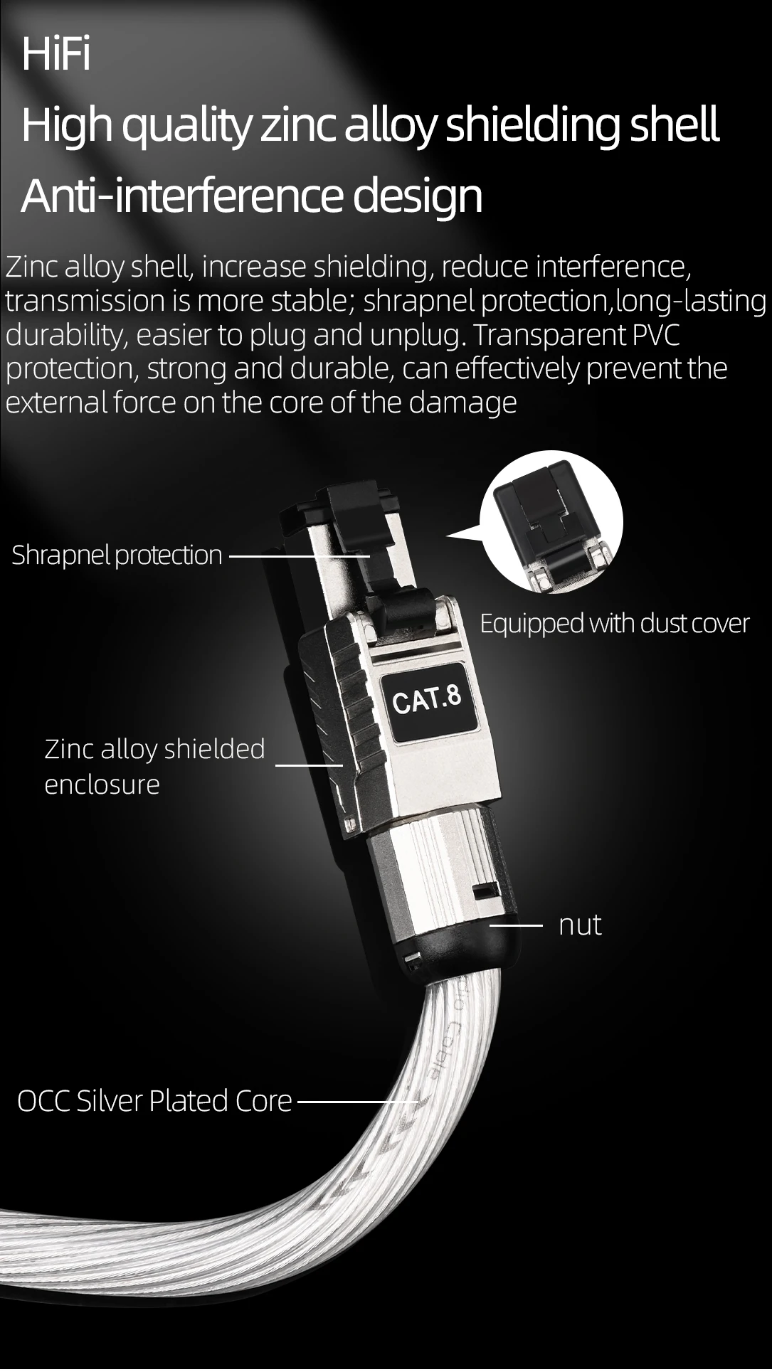 Hifi Ethernet Cable High Performance OCC Silver Plated Cat8 Network Cable Internet Cord for PC Router Laptop 8