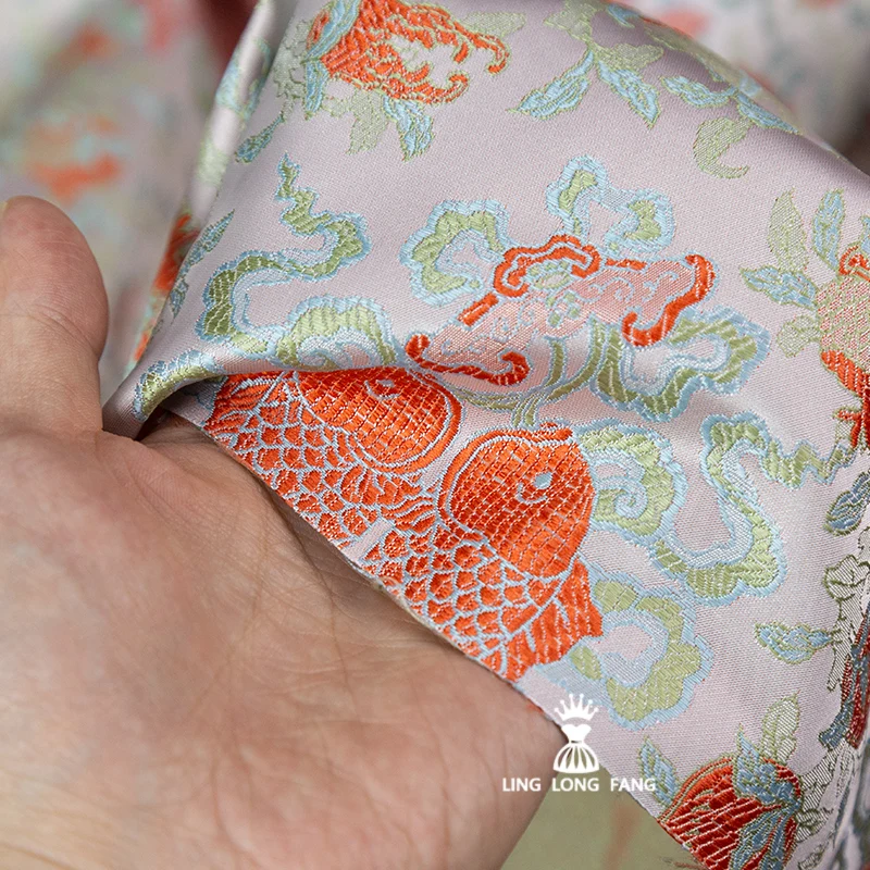 Retro Song Dynasty Brocade Fabric Chinese Style Red Pisces Fish Printing Vest Jacquard, Hanfu Jacquard, DIY Hand-designed Fabric