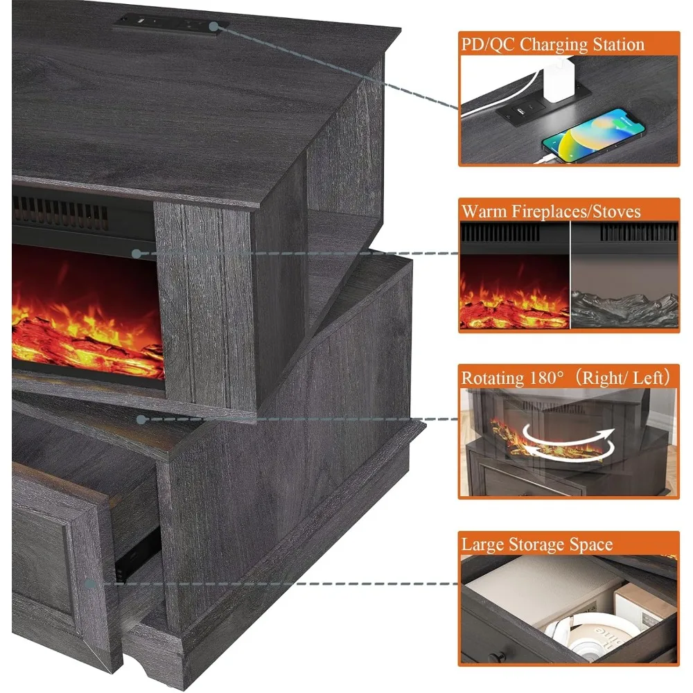 Rotatable Electric Fireplace Heater,1400W Indoor Electric Stove Heater,4800BTU Fireplace Stove,3D Flame Effect 3