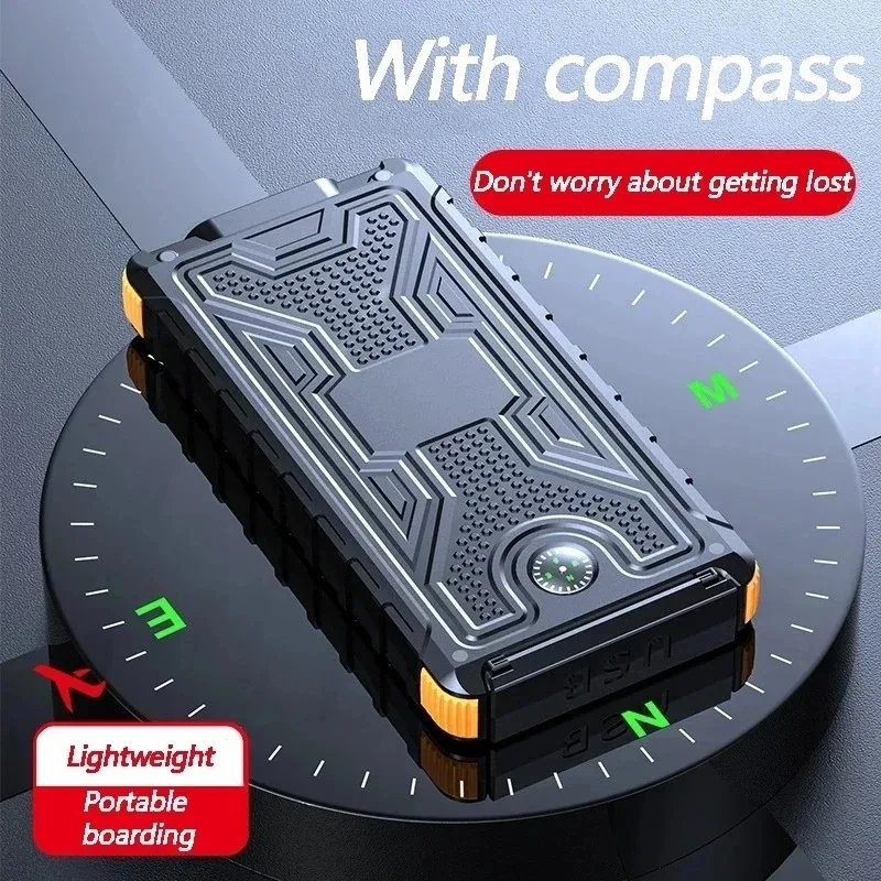 100000mAh Large Capacity New Solar Portable Power Bank Outdoor Compass External Battery Flashlight For Xiaomi iPhone Samsung 2