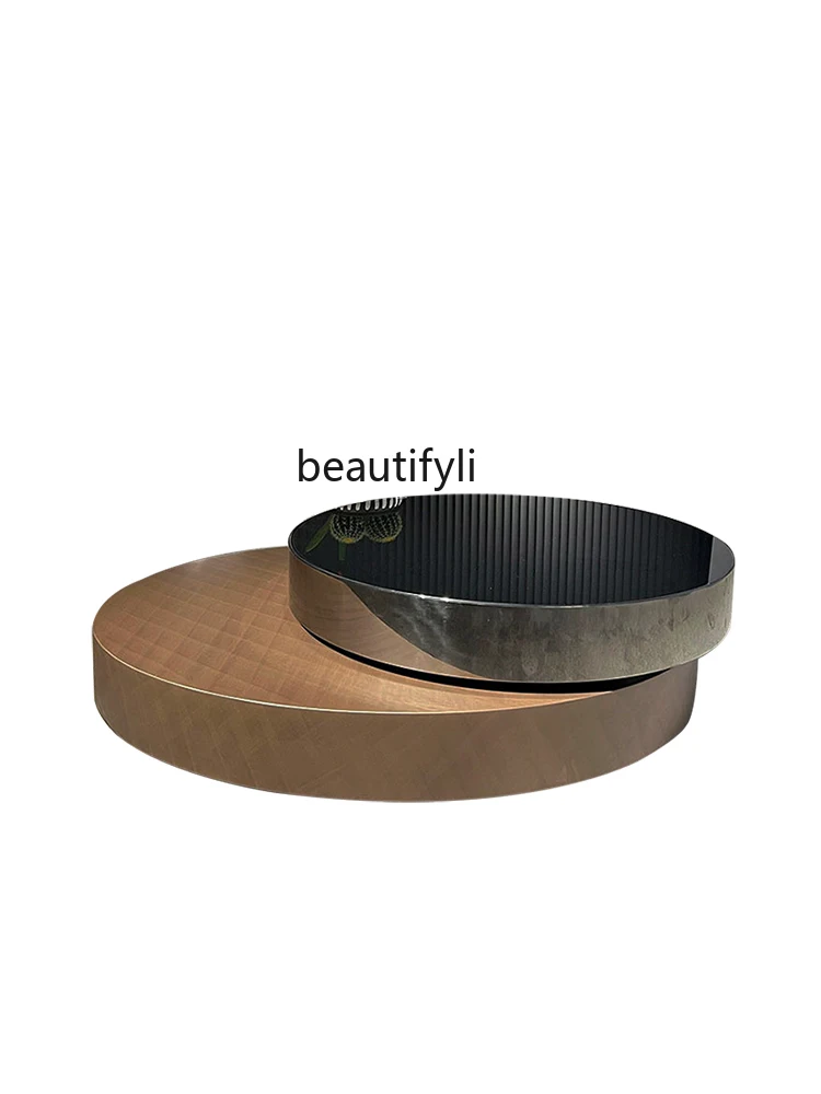 

Italian light luxury rotating coffee table combination modern simple living room retractable small apartment size round teatable