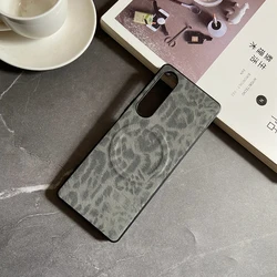Magnetic Leather Leopard Floral Shockproof Phone Case with Mag-safe for Xperia 1 V (Black)