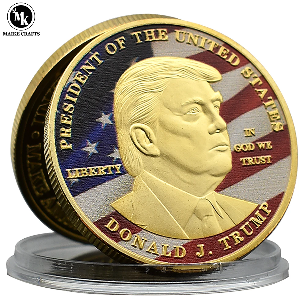 

Donald Trump Challenge Coin Gold Plated Metal Commemorative Coin of The 45th President of The United States Collection Gift