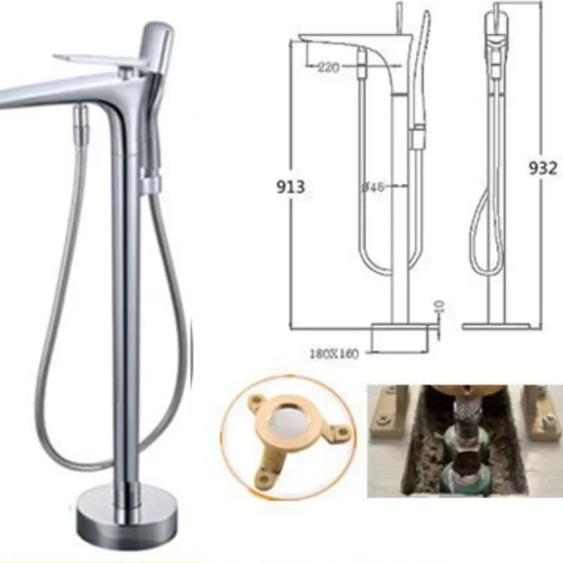 Floor Standing Bathtub Faucet Brass Bath Faucet Independent Cold and Hot Water Shower Faucet Tub Mixer Tap Handshower Mixer 6