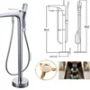 Floor Standing Bathtub Faucet Brass Bath Faucet Independent Cold and Hot Water Shower Faucet Tub Mixer Tap Handshower Mixer 6