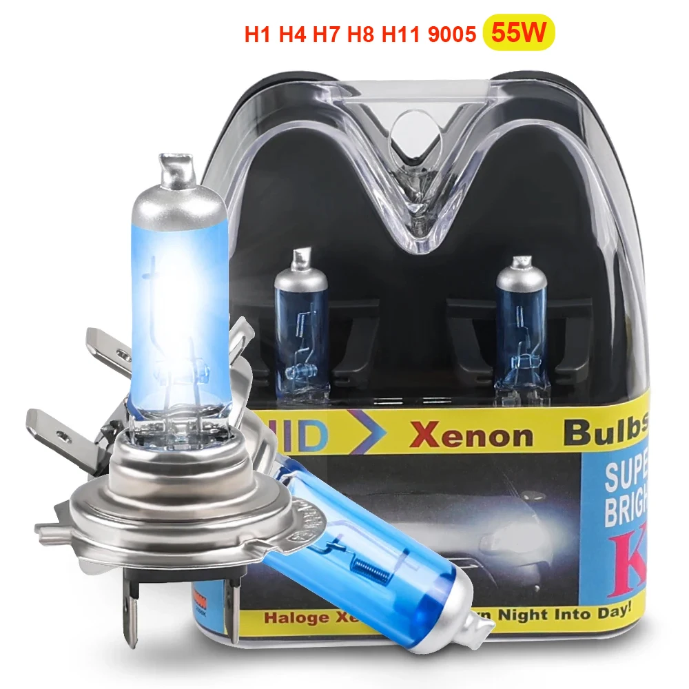 

H1 H4 H7 H8 H11 9005 HB3 55W Headlight Halogen Bulb Lamp Fog Lights Car Light 12V Super White 6000K Styling With Packing Box