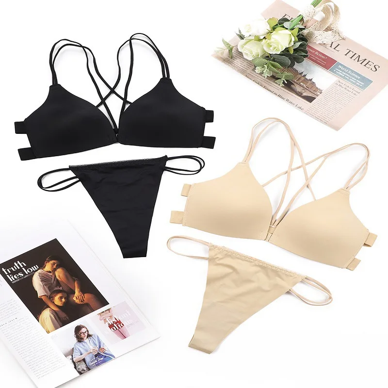 bra and thong set SEVEN WISH The New Front Button Lingerie Sets Breathable Has No Underwire And Sexy Bra Thong Underwear Sets With Anti-Hem bra and underwear set