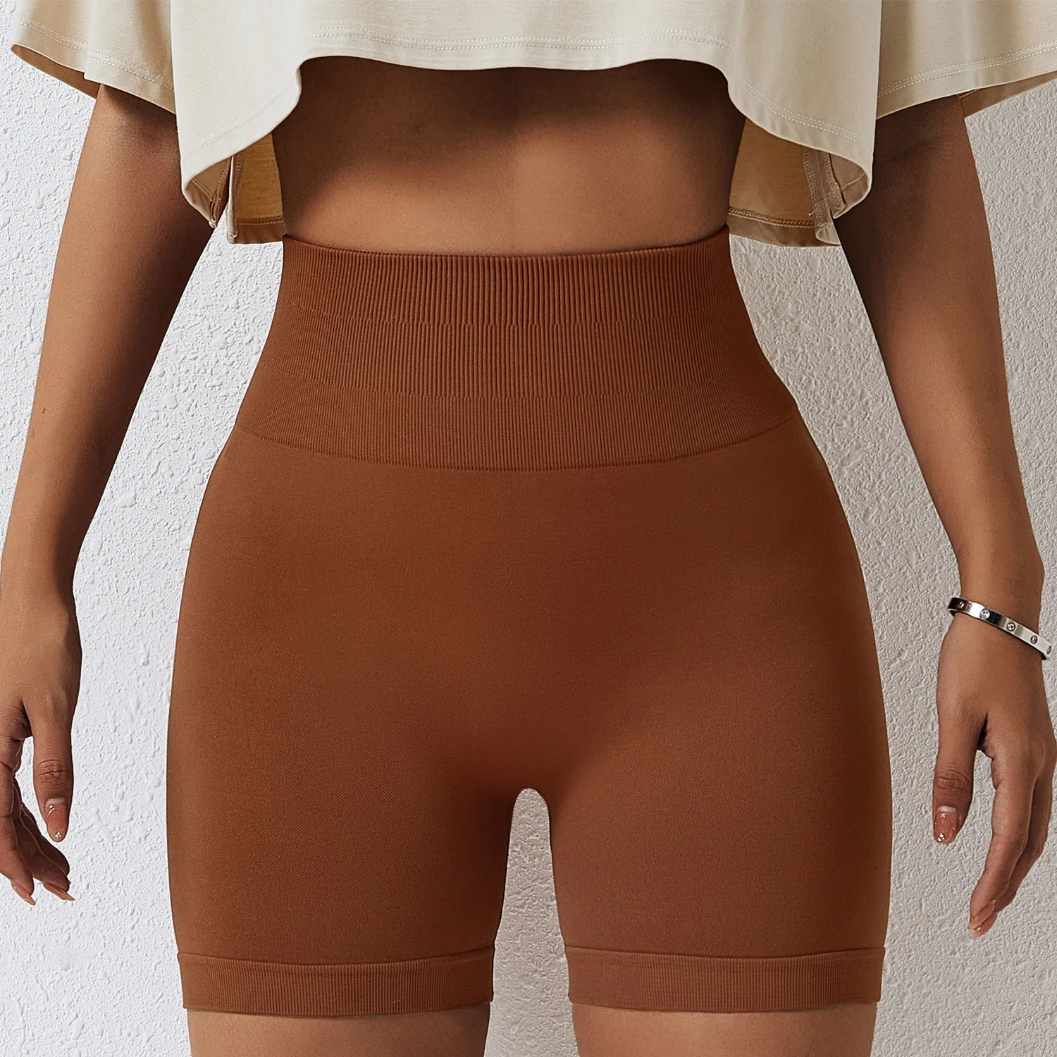 Women's high waisted abdominal tightening and hip lifting yoga shorts, seamless, running and fitness, tight fitting sports pants