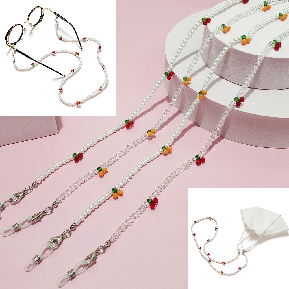 

Fashion Mask Chain Pearl Cherry Glasses Lanyard Lovely Crystal Sunglasses Strap Holder Neck Cord Eyewear Chain Jewelry Gift