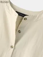 Women's Elegant Solid Cotton Robe Femme 2022 Spring Autumn Bohemian Maxi Dress ZANZEA Casual Long Sleeve Shirt Dresses Oversized - Image 5