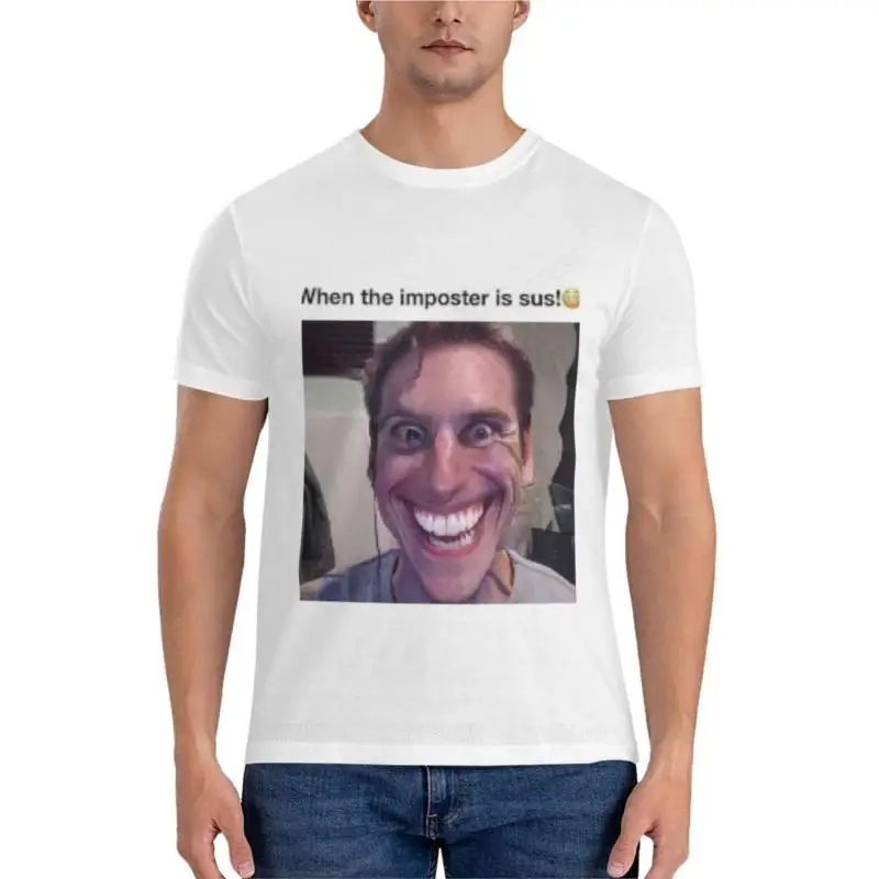 

t-shirt men cotton When the imposter is sus! Classic T-Shirt black t shirts cat shirts men clothings black tee-shirt