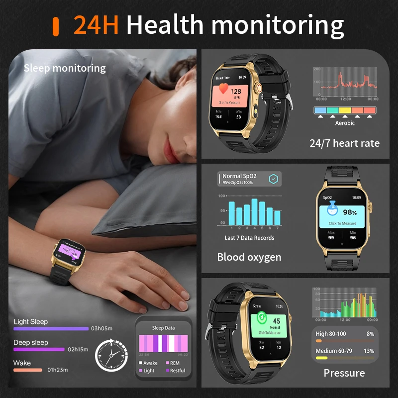 LIGE New Men Smart Watch Flashlight 2.01" HD Large Screen AI Voice BT Calling Sports Heart Rate Health Monitor Smartwatch Women