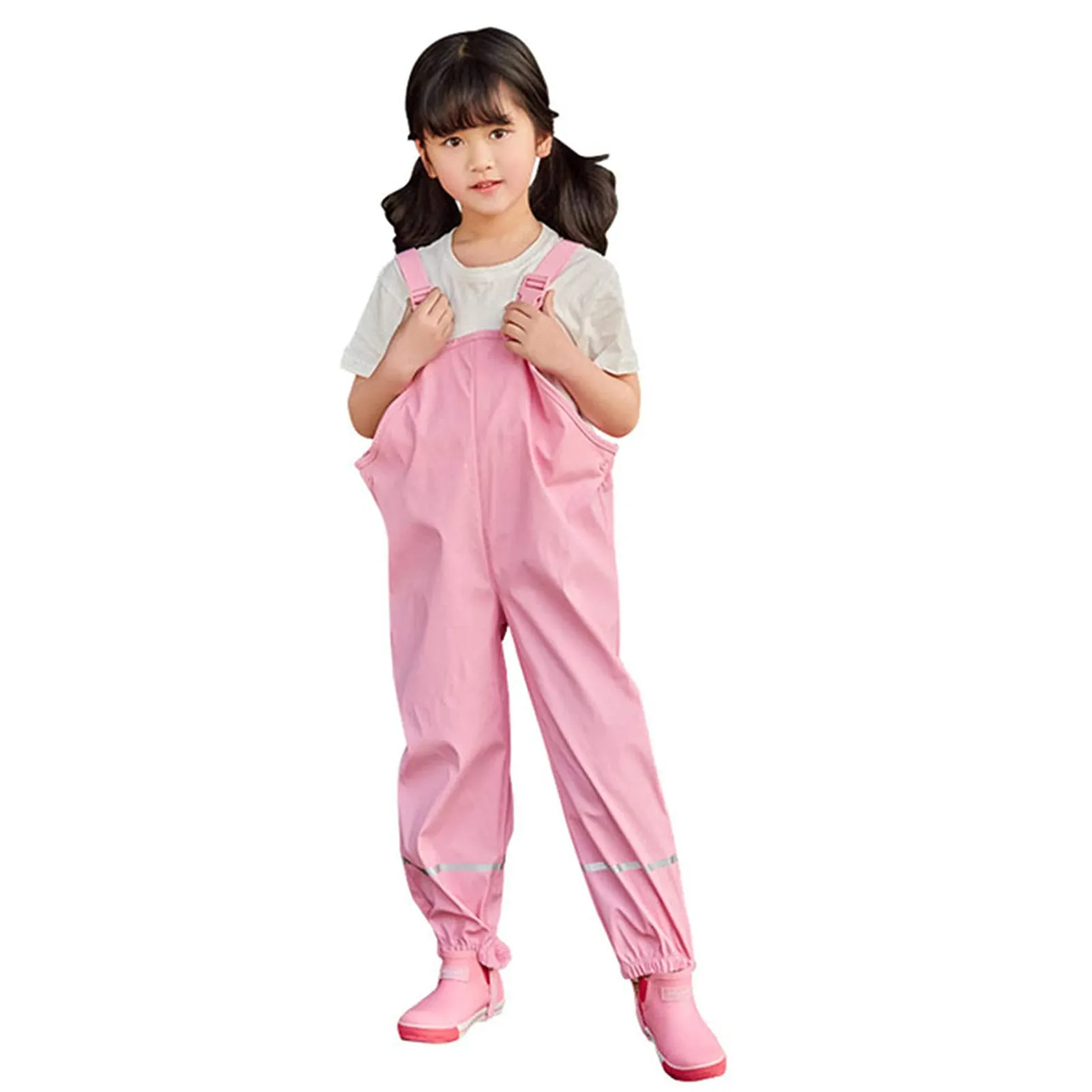 New PU Waterproof Baby Girls Bib Overalls Outdoor Sport Boy Rain Jumpsuit Autumn Beach Children Pants Spring Kids Trousers