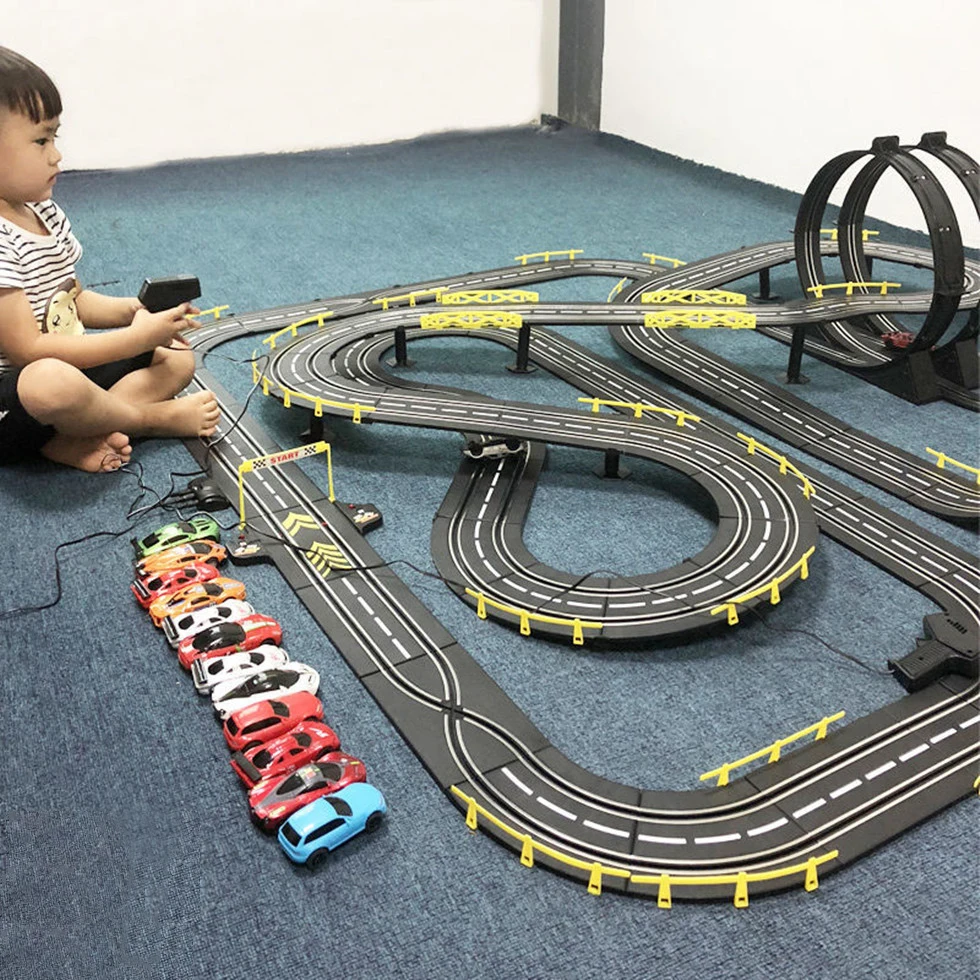 143ElectricRailCarDoubleRemoteControlCarRacingTrackToy