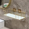 Luxury Bathroom Shelf without drilling Iron Wall Shelf with Marble style Glass Plate Makeup Storage Rack Bathroom Accessories 2