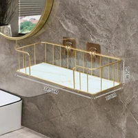 Luxury Bathroom Shelf without drilling Iron Wall Shelf with Marble style Glass Plate Makeup Storage Rack Bathroom Accessories 2