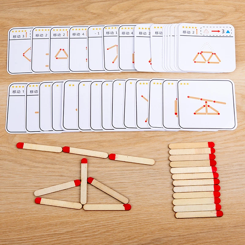 1Set Matchstick Puzzle Games Montessori Match Stick Educational Toy Math Toys IQ Brain Teaser Puzzles Early Educational Toys 3