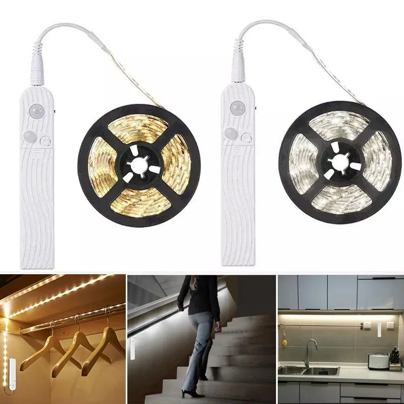 

LED Motion Sensor LED Strip Light Kitchen Cabinet Light Tape Waterproof 5V Wireless PIR LED Lamp Battery Stairs Wardrobe Lamp