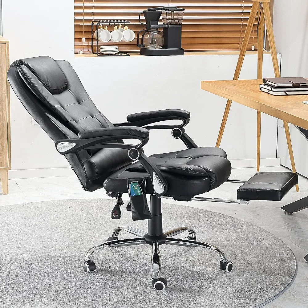 Ergonomic Reclining Office Chair, Heat & Massage High Back Desk Chair w/Retractable Footrest, Executive Swivel Leather Chair 2