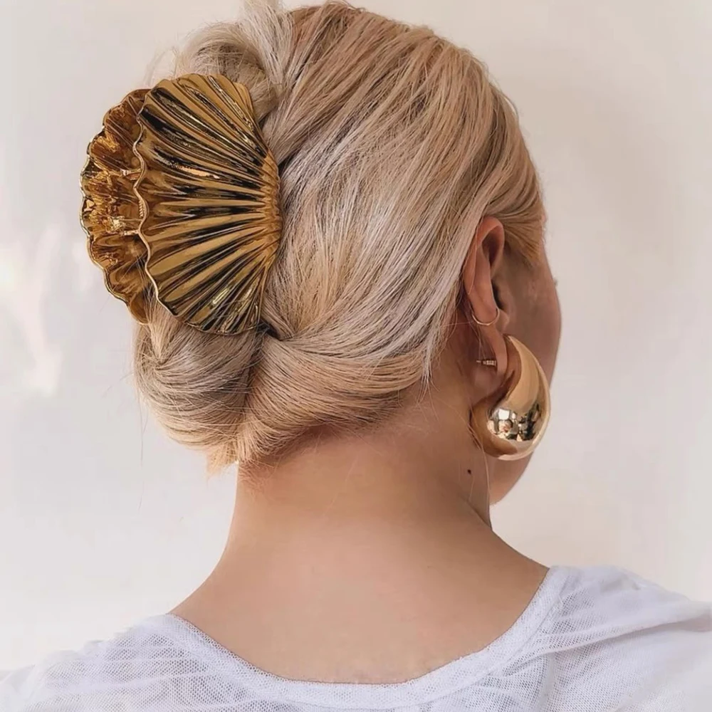 9.5cm Alloy Shell Gripper Hair Claw For Women Elegant Golden Hairpin Hair Crab French Holiday Bohemia Hairpin Clamps Headwear