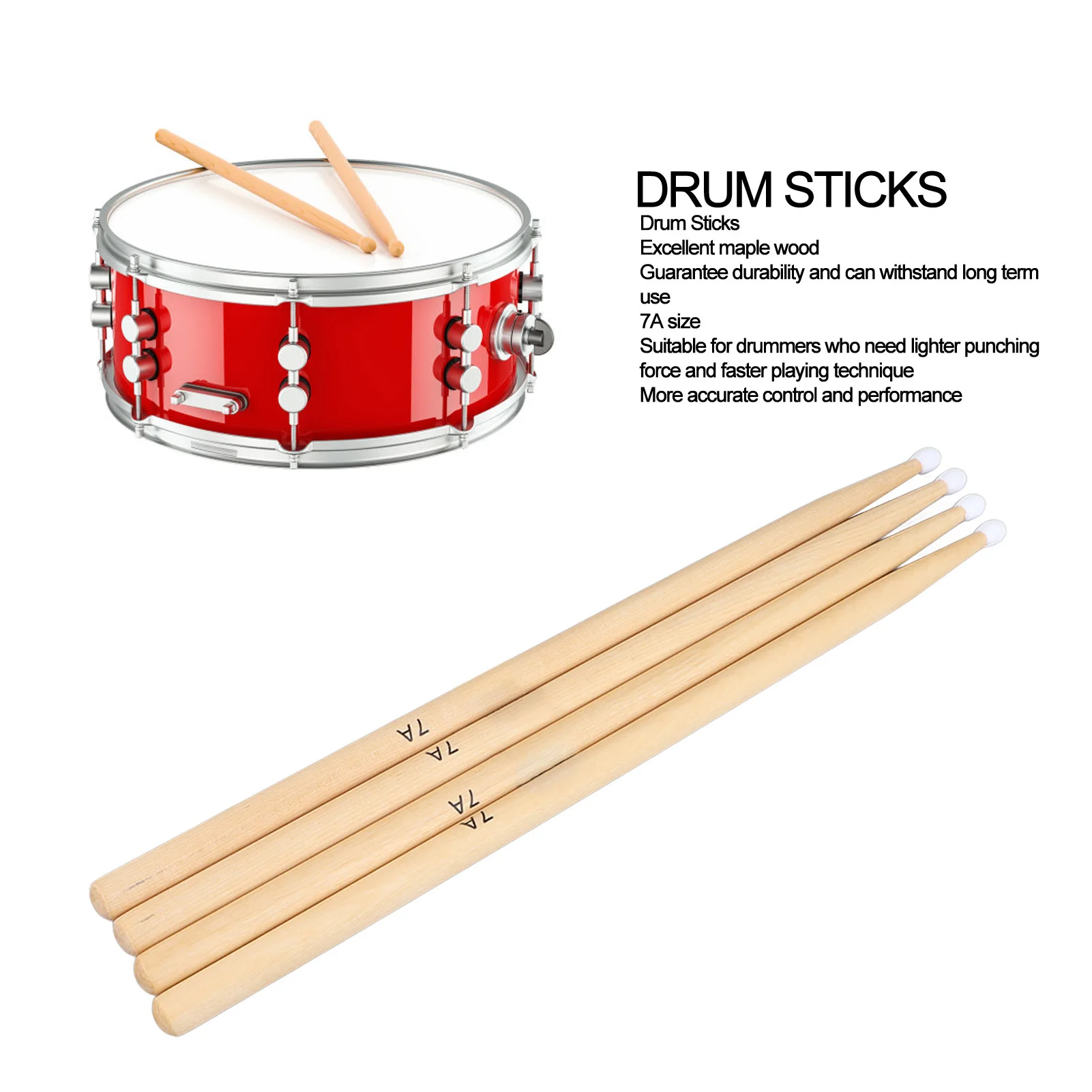 Drum Sticks 2 Pairs Maple Wood 7A Nylon Tip Drumsticks Percussion Instrument Accessories drum sticks drum percussion accessories drum accessories