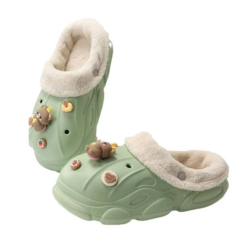 Women Little Bear Cotton Slippers Indoor Warm Plush Slippers Baotou Men's Cotton Boots Casual Non-slip Shoes Couple Women