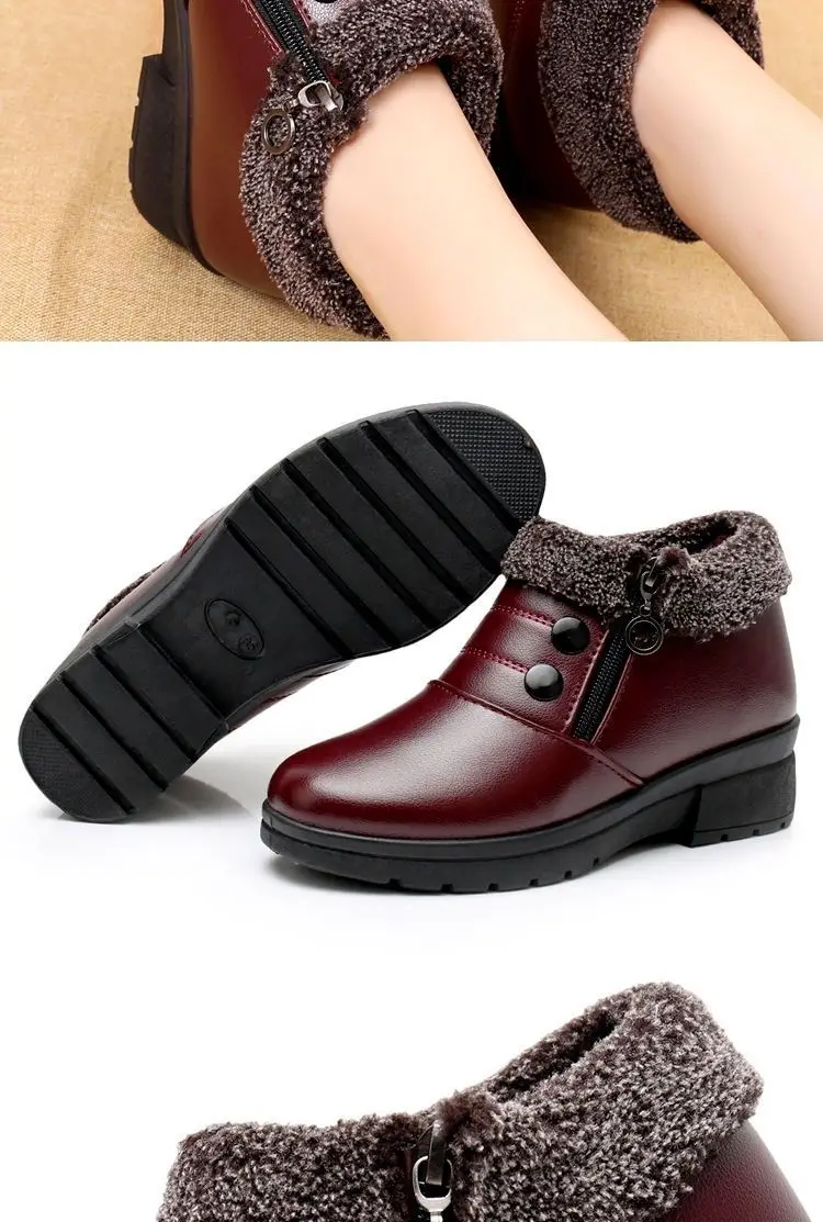 أحذية شتوية مبطنة بالصوف الدافئ بجزء سفلي مسطح ومضادة للانزلاق أحذية الثلوج النسائية القطنية بنمط بكين نعل مطاطي ناعم مريح