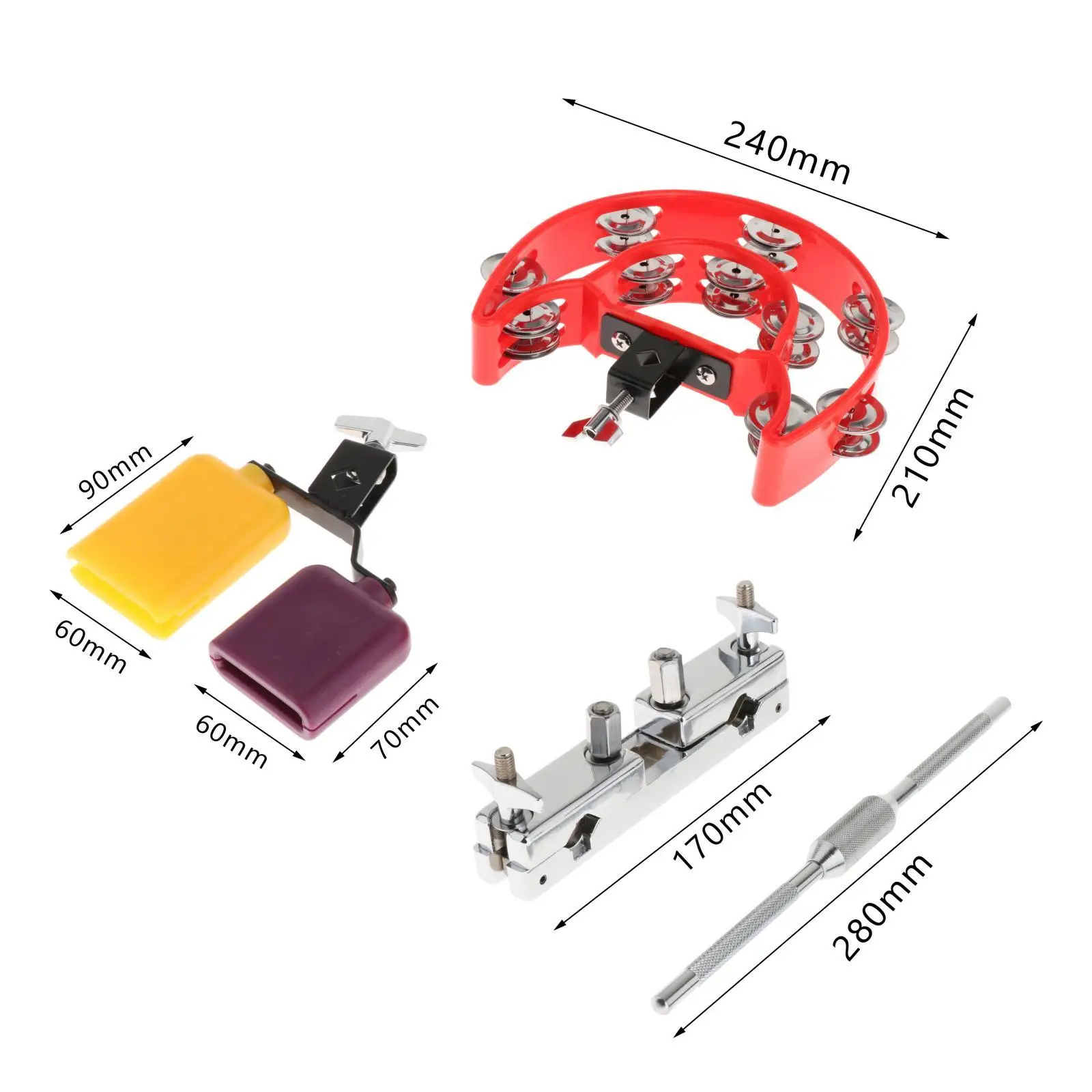 Clamp Held Tambourine Bell Musical Percussion Block Music Instrument high and