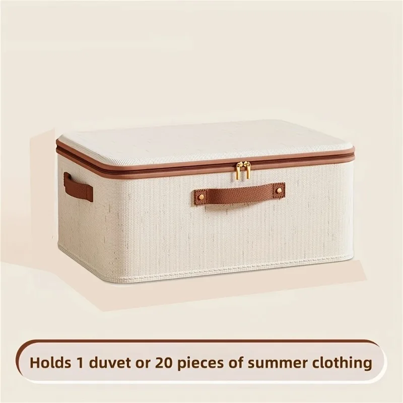 1pcs Cotton Linen Storage Box with Lid Clothes Toys Organizer for Home Bedroom Durable Fabric Storage Container 4