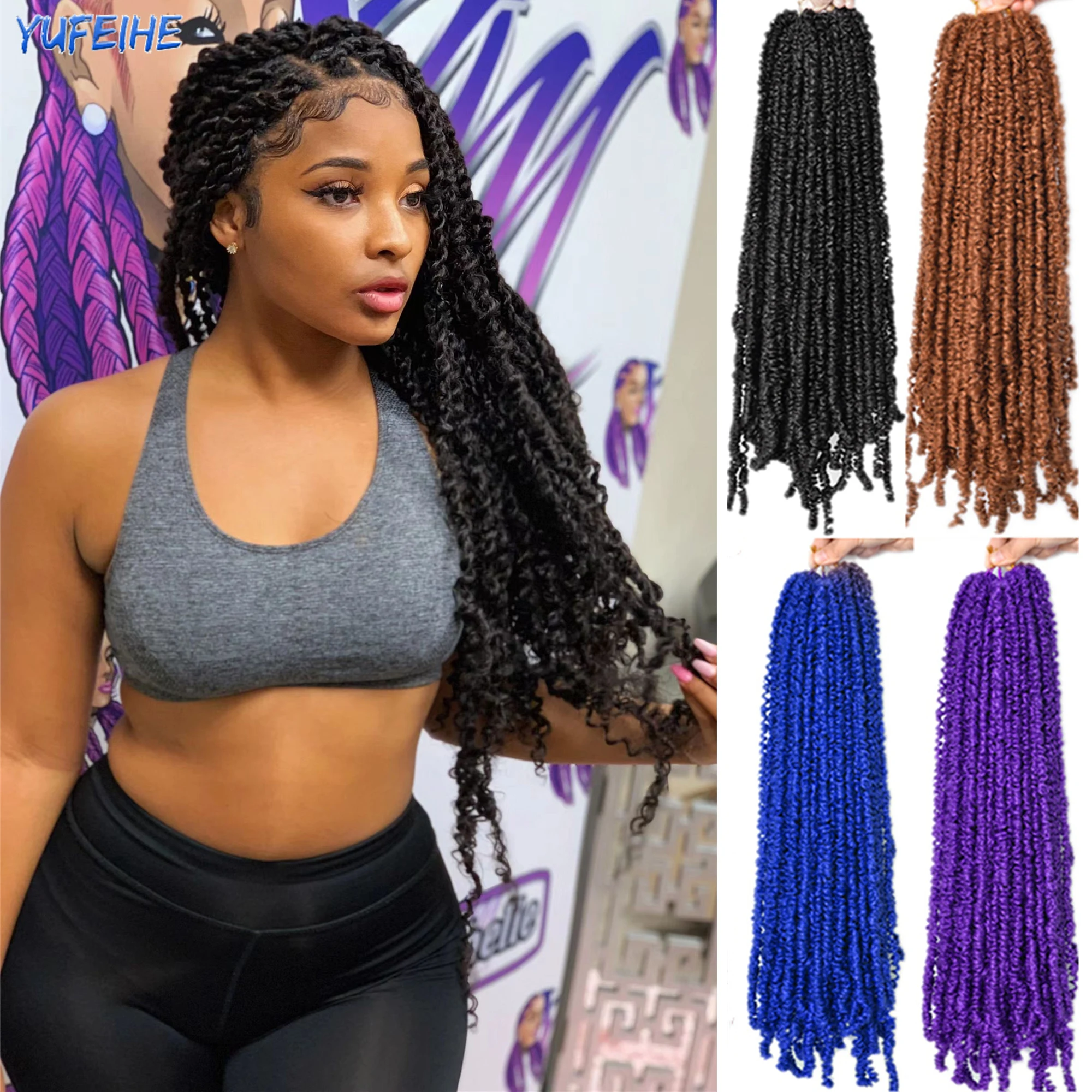 

Passion Twist Hair Crochet Braids Hair Extensions Synthetic Marley Hair for African Braids Fluffy Pre-twisted Kinky Curly Hair