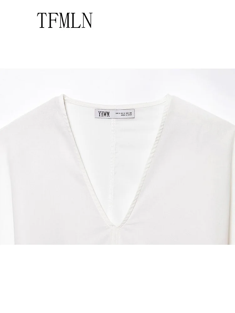 TFMLN 2025 Summer Women Asymmetrical Kimono Style Blouse Fashion Causal V-neck Batwing Sleeve Loose Top High Street Pullover Top