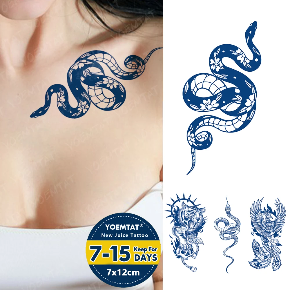 

Semi-Permanent Herbal Ukiyo-e Snake Flower Waterproof Temporary Tattoo Stickers Ink Lasting Tattoos Body Art Fake Tato Women Men